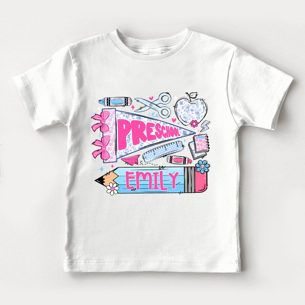Personalized Name And Grade Preschool Bow Toddler T-shirts