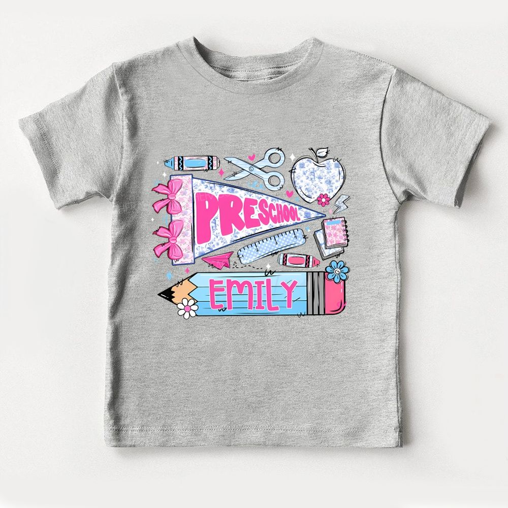 Personalized Name And Grade Preschool Bow Toddler T-shirts