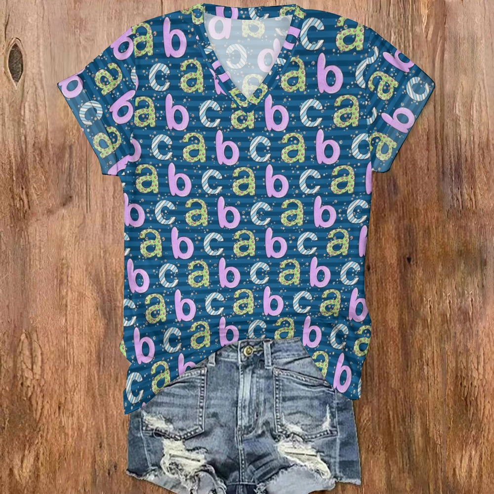 Choose options Classical letters  V Neck T-shirt