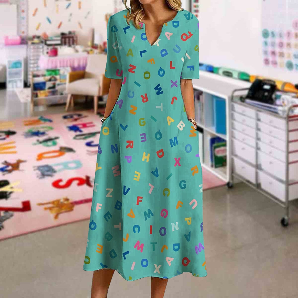 Blue Letters Printed Dress