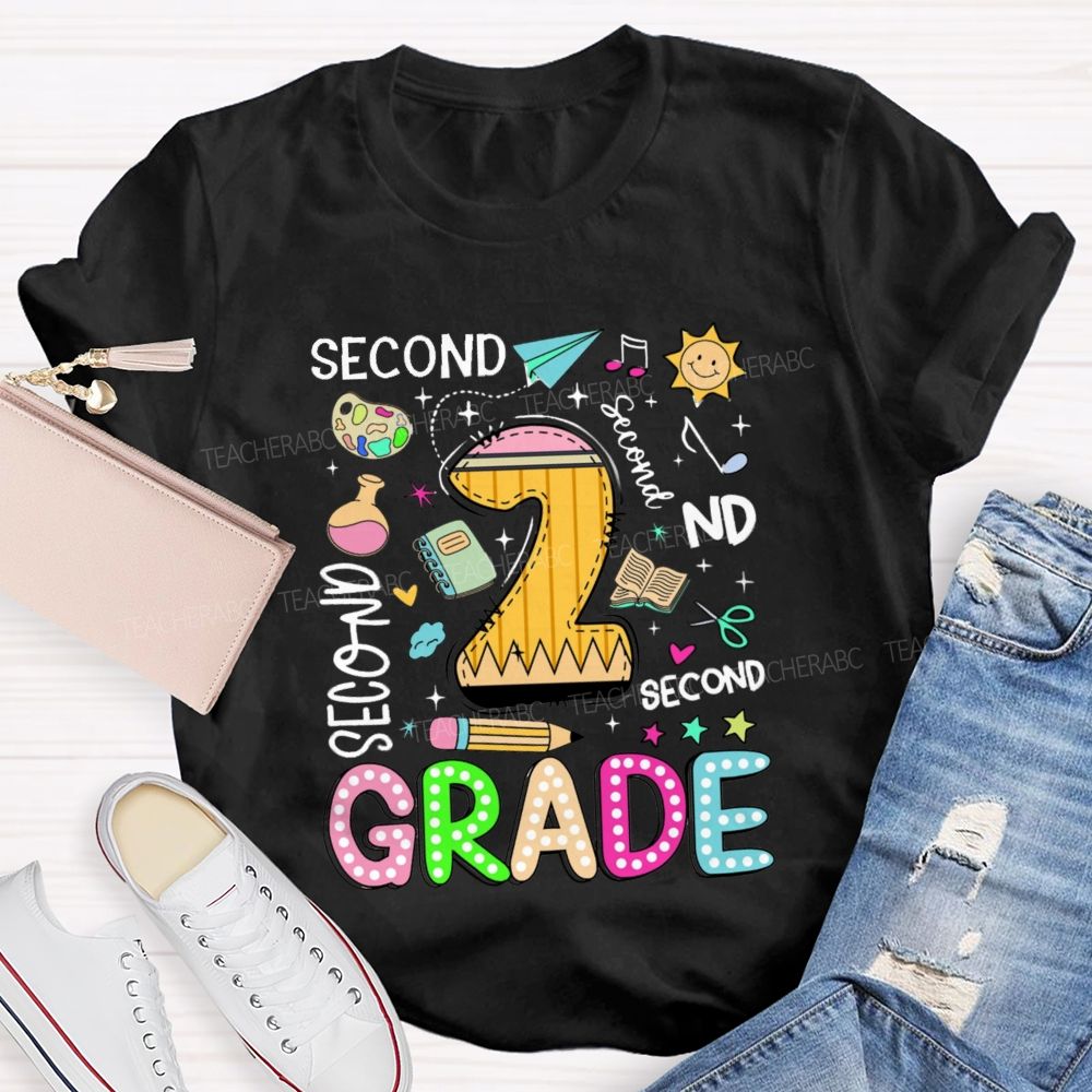 Personalized Grade Grade Levels In Different Fonts Teacher T-shirt