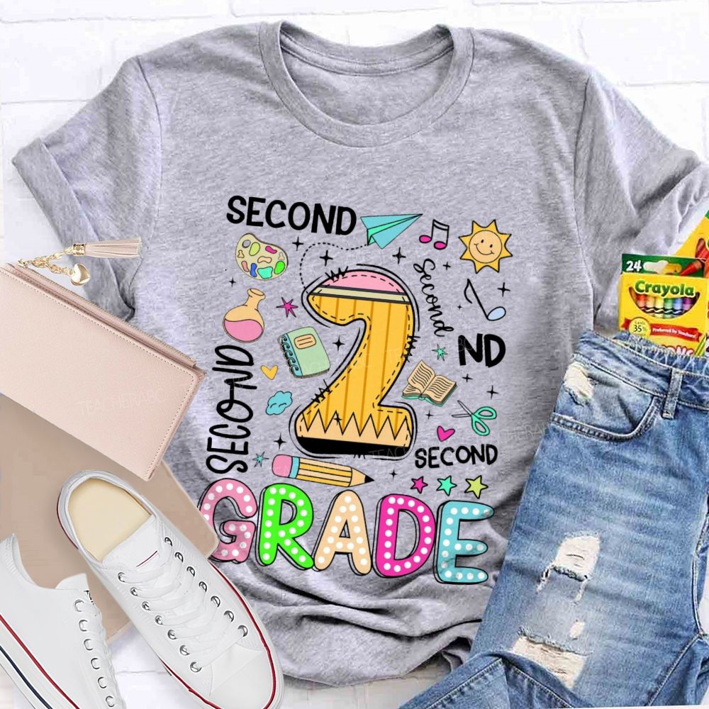 Personalized Grade Grade Levels In Different Fonts Teacher T-shirt