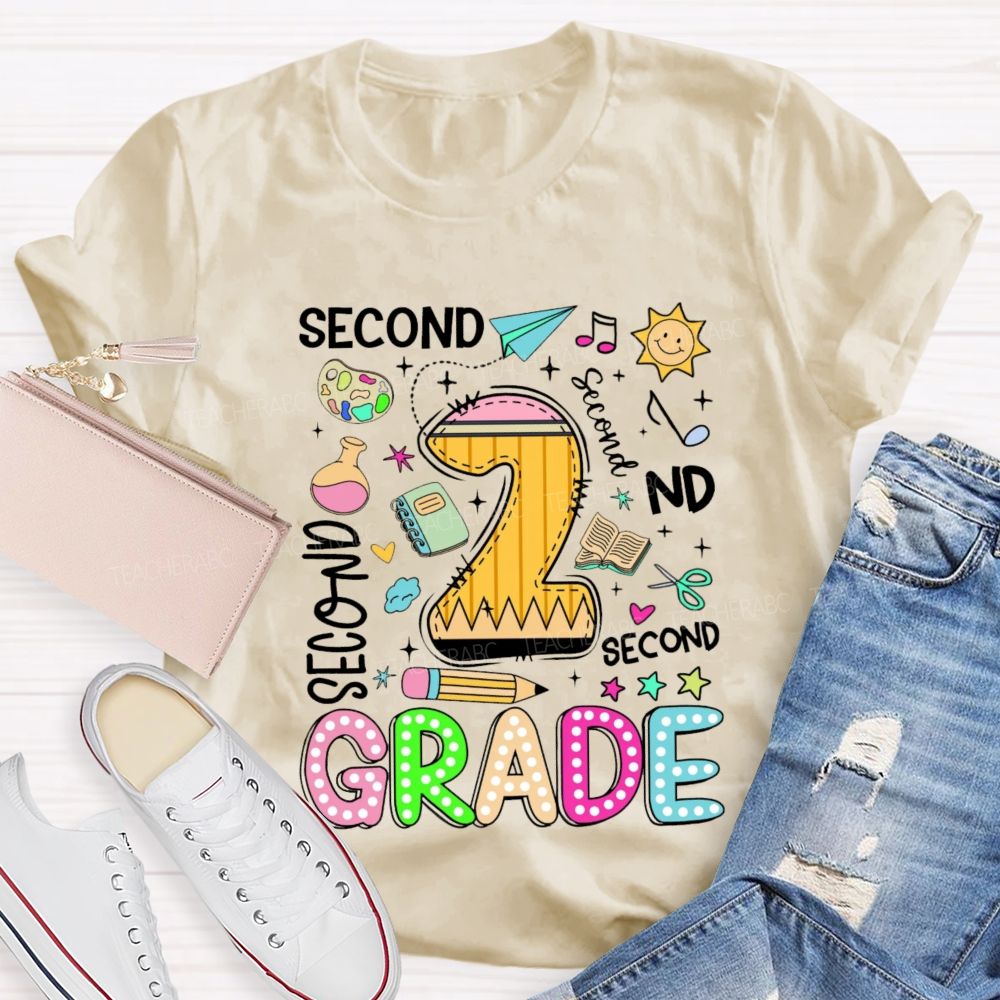 Personalized Grade Grade Levels In Different Fonts Teacher T-shirt