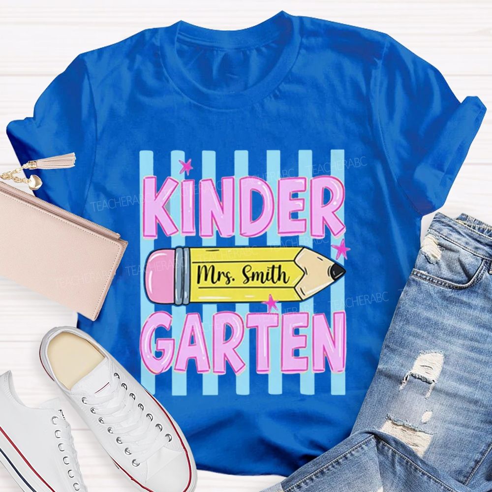 Personalized Grade And Name Pencil Star Teacher T-Shirt