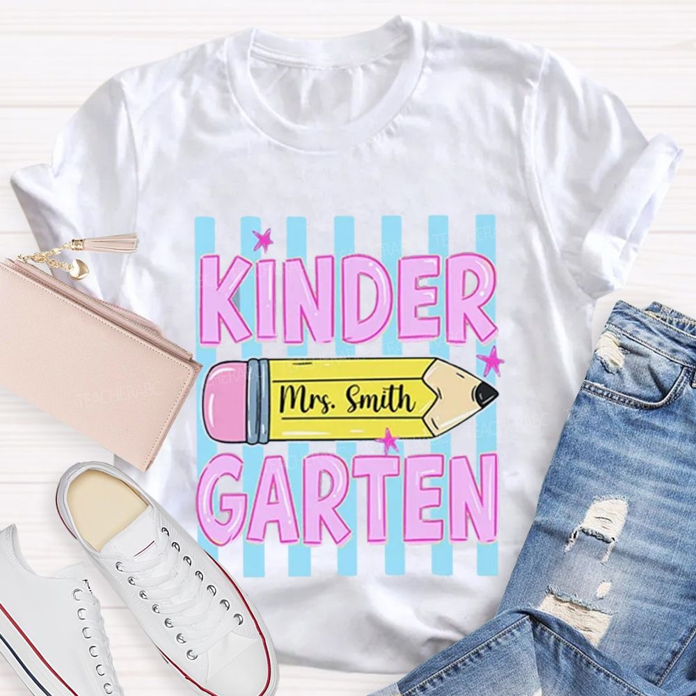 Personalized Grade And Name Pencil Star Teacher T-Shirt