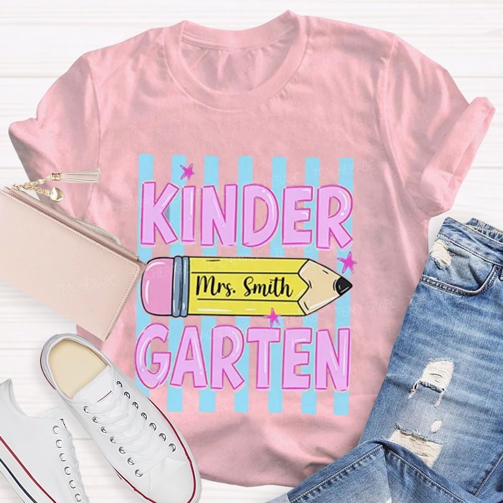 Personalized Grade And Name Pencil Star Teacher T-Shirt