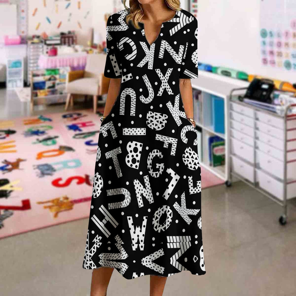 Black White English Letters Dress