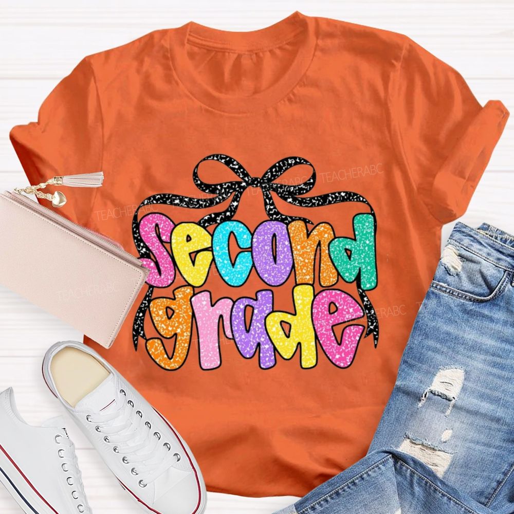 Personalized Grade Sparkly Colorful Letters Teacher T-Shirt
