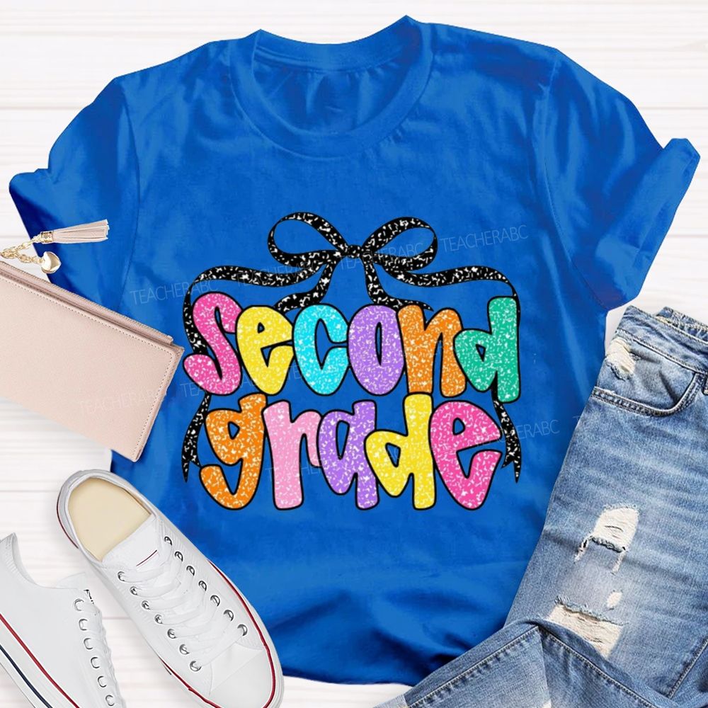 Personalized Grade Sparkly Colorful Letters Teacher T-Shirt
