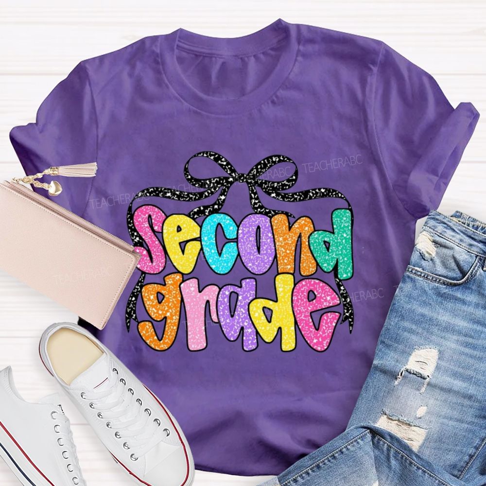 Personalized Grade Sparkly Colorful Letters Teacher T-Shirt