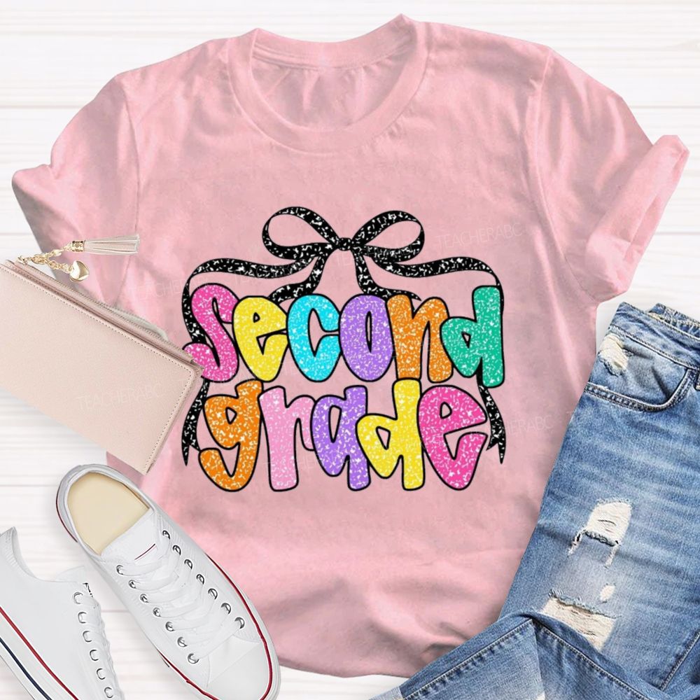 Personalized Grade Sparkly Colorful Letters Teacher T-Shirt