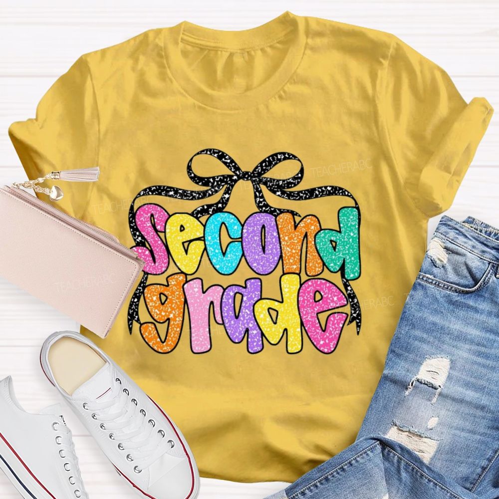 Personalized Grade Sparkly Colorful Letters Teacher T-Shirt