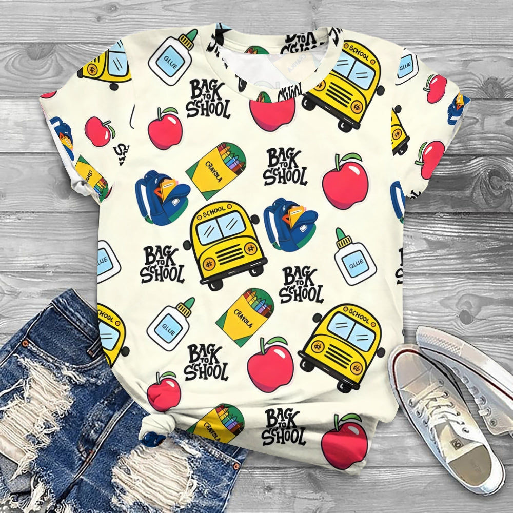 Back To School School Bus Printed T-Shirt