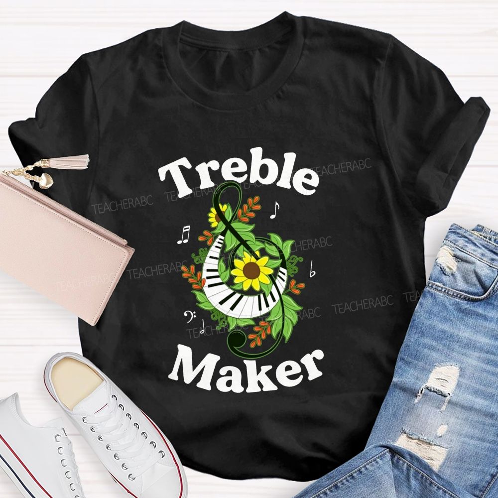 Treble Maker Sunflower Leaf Note Treble Clef Piano Graphic Music Teacher T-shirt