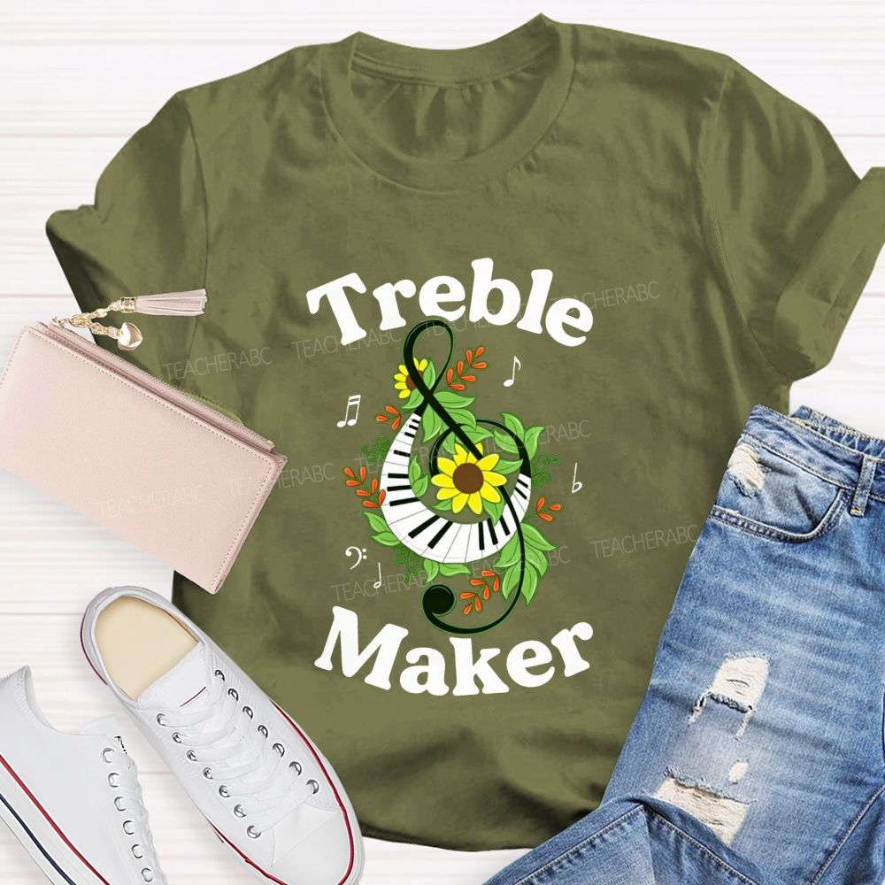 Treble Maker Sunflower Leaf Note Treble Clef Piano Graphic Music Teacher T-shirt