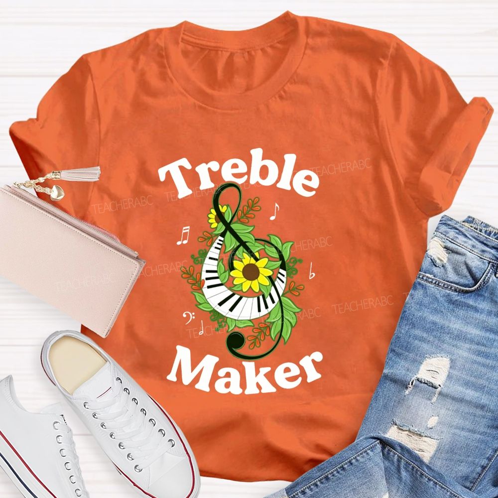 Treble Maker Sunflower Leaf Note Treble Clef Piano Graphic Music Teacher T-shirt