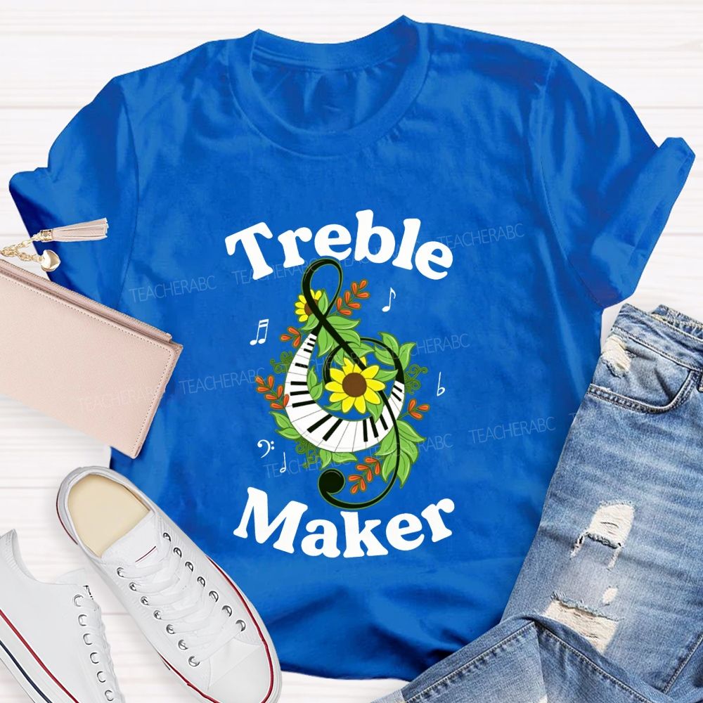 Treble Maker Sunflower Leaf Note Treble Clef Piano Graphic Music Teacher T-shirt