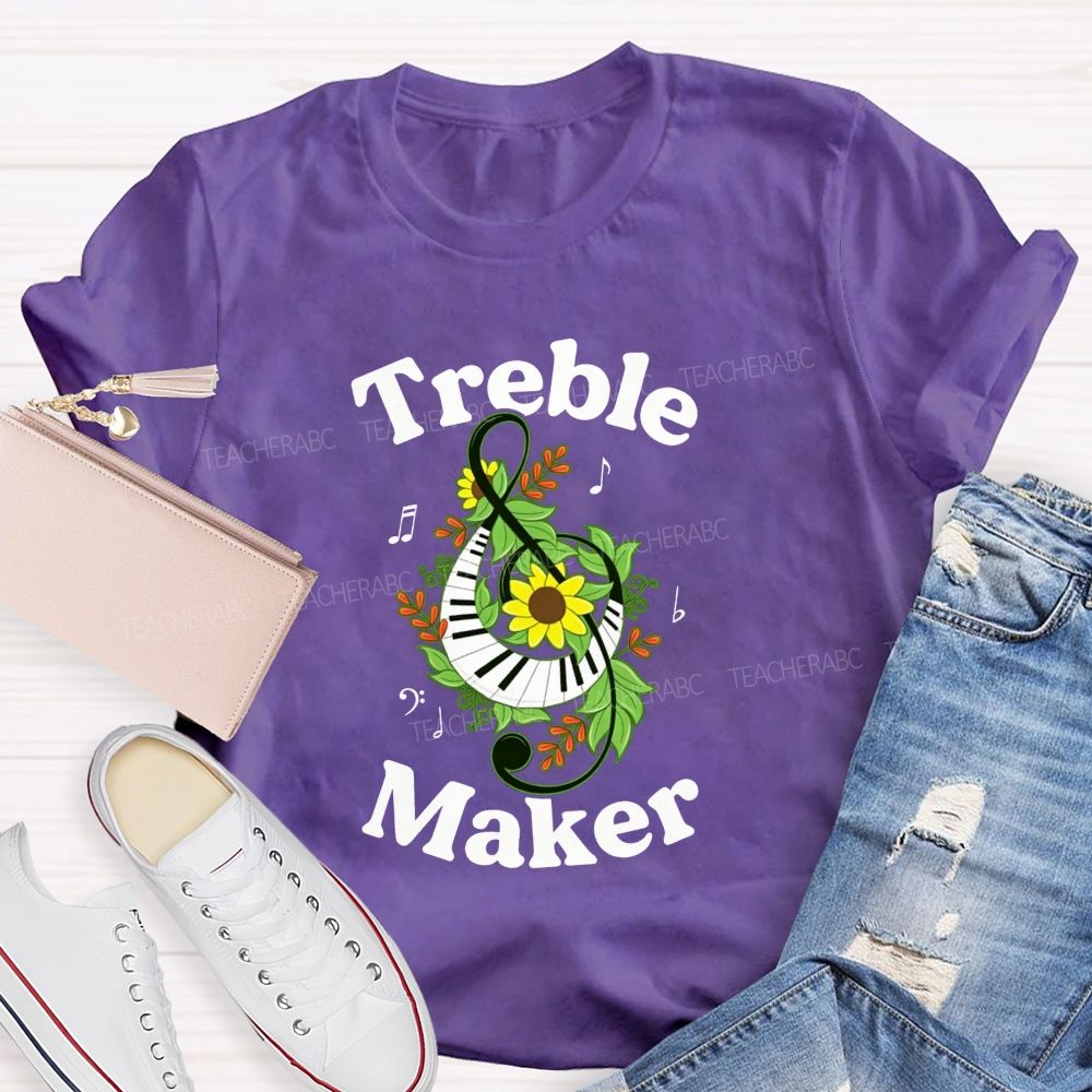 Treble Maker Sunflower Leaf Note Treble Clef Piano Graphic Music Teacher T-shirt