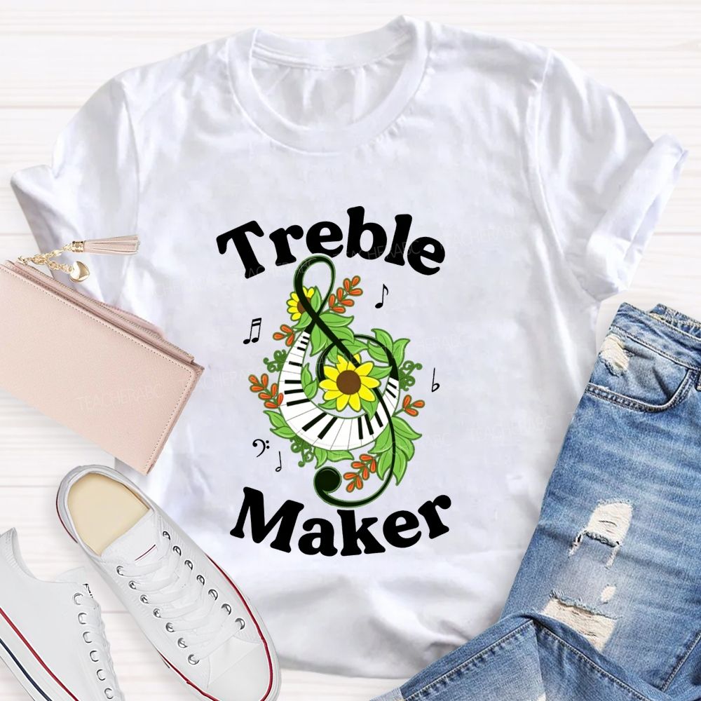 Treble Maker Sunflower Leaf Note Treble Clef Piano Graphic Music Teacher T-shirt