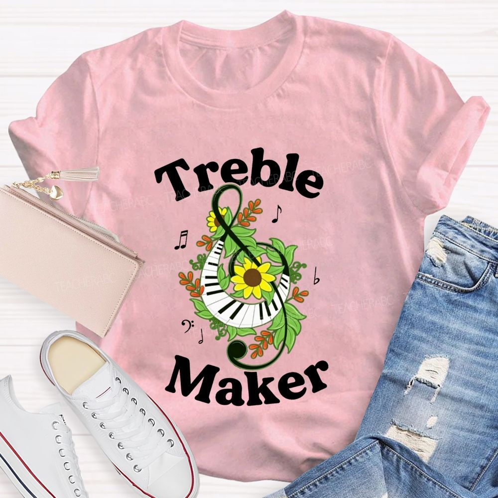 Treble Maker Sunflower Leaf Note Treble Clef Piano Graphic Music Teacher T-shirt