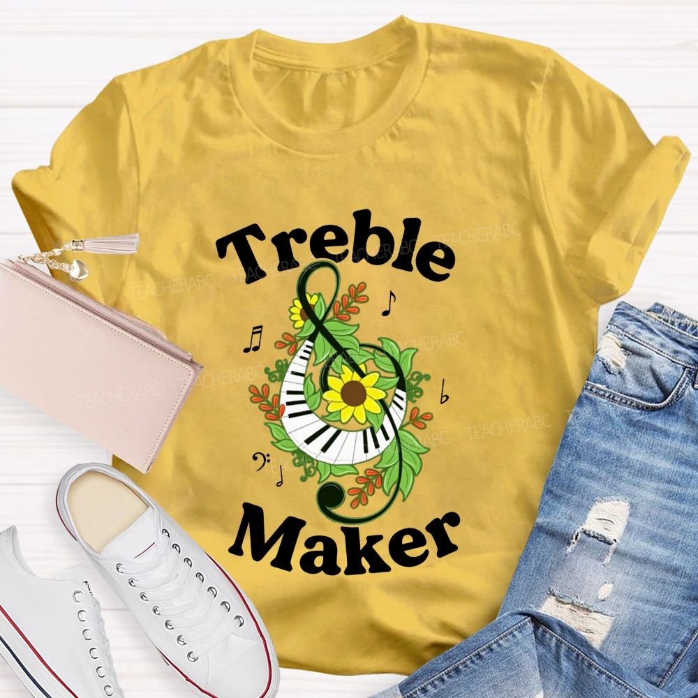 Treble Maker Sunflower Leaf Note Treble Clef Piano Graphic Music Teacher T-shirt