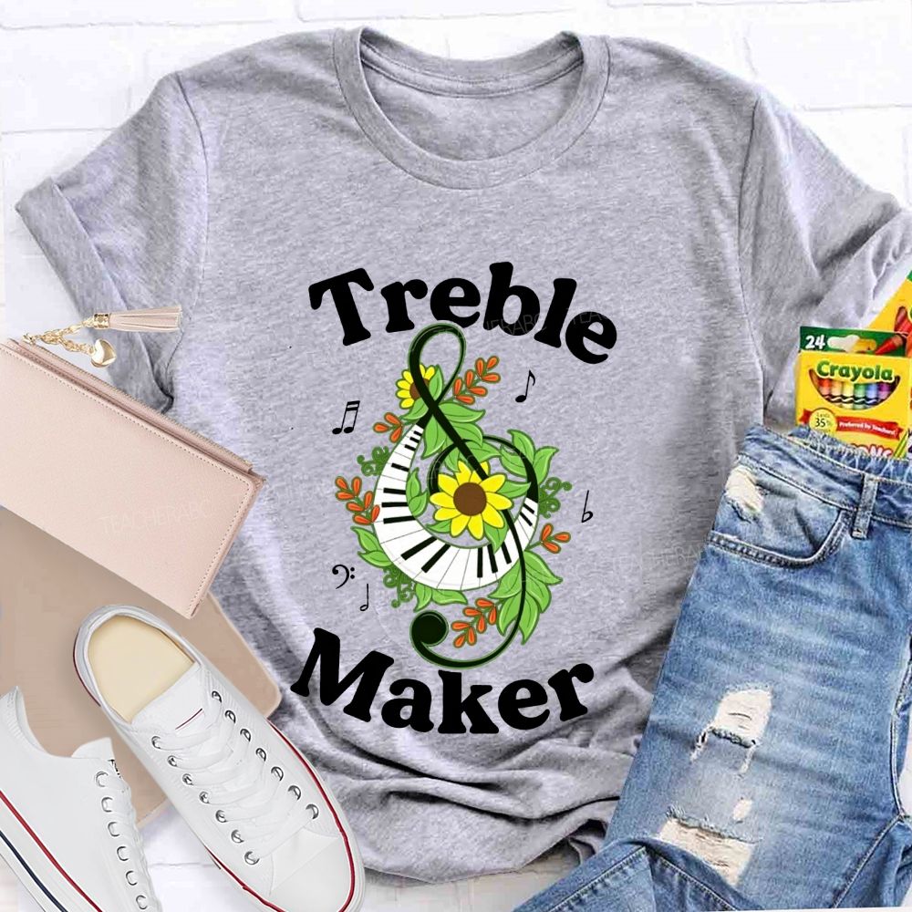 Treble Maker Sunflower Leaf Note Treble Clef Piano Graphic Music Teacher T-shirt