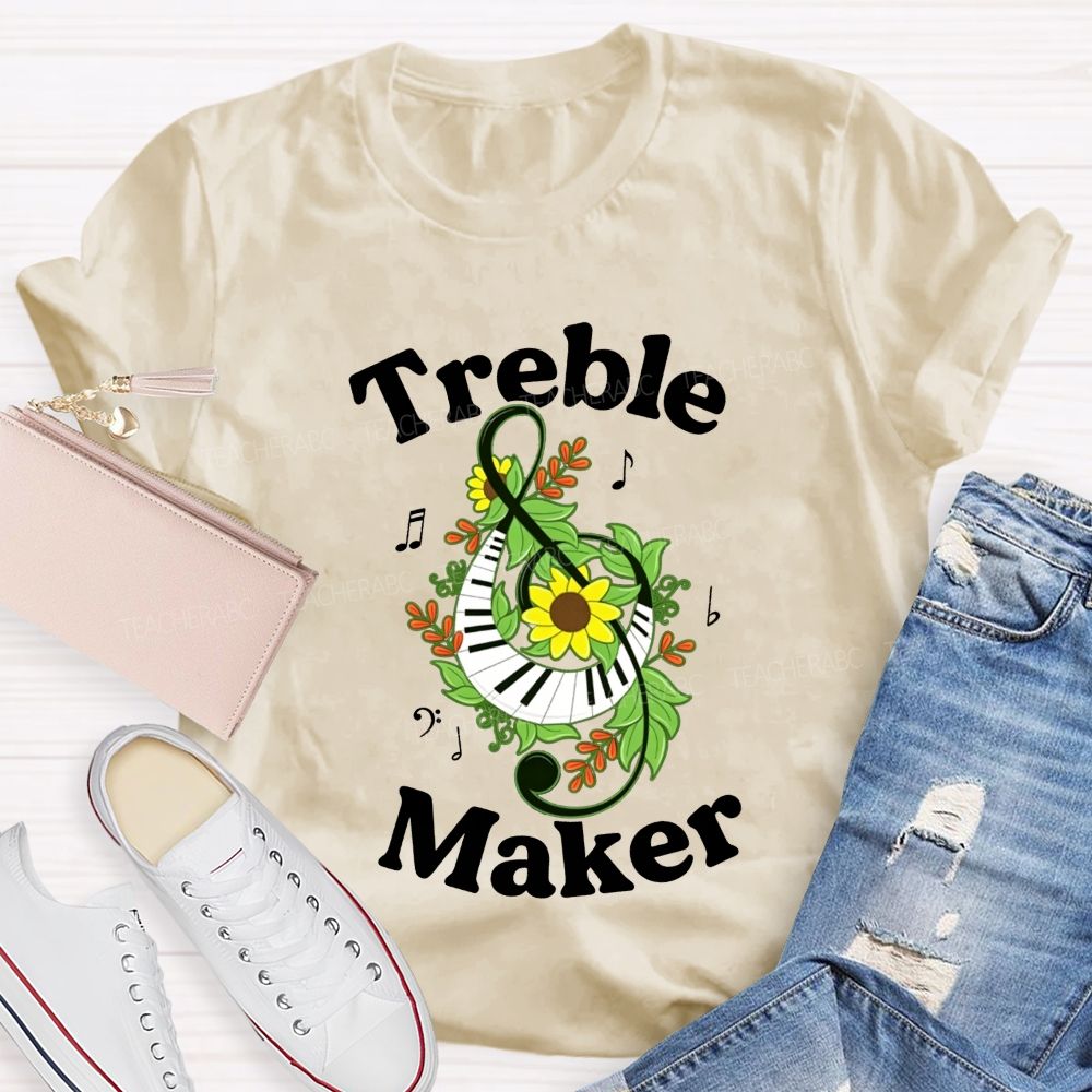 Treble Maker Sunflower Leaf Note Treble Clef Piano Graphic Music Teacher T-shirt