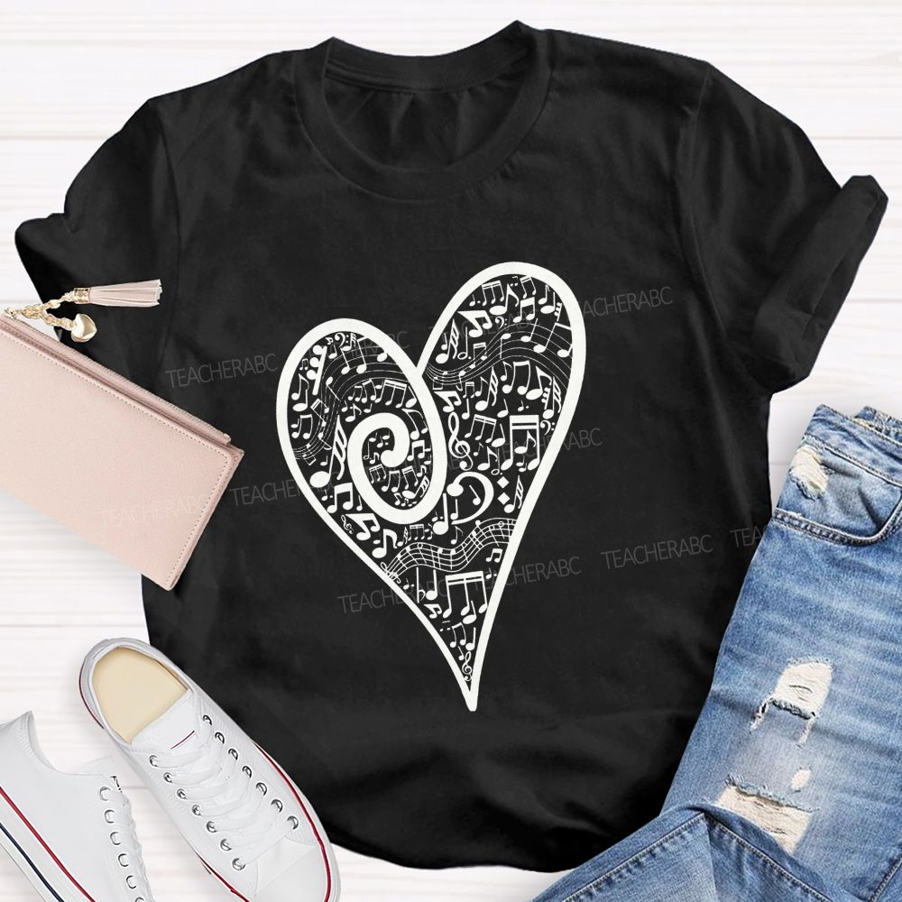 Treble Clef Full Music Notes Heart Shape Musician Teacher T-shirt