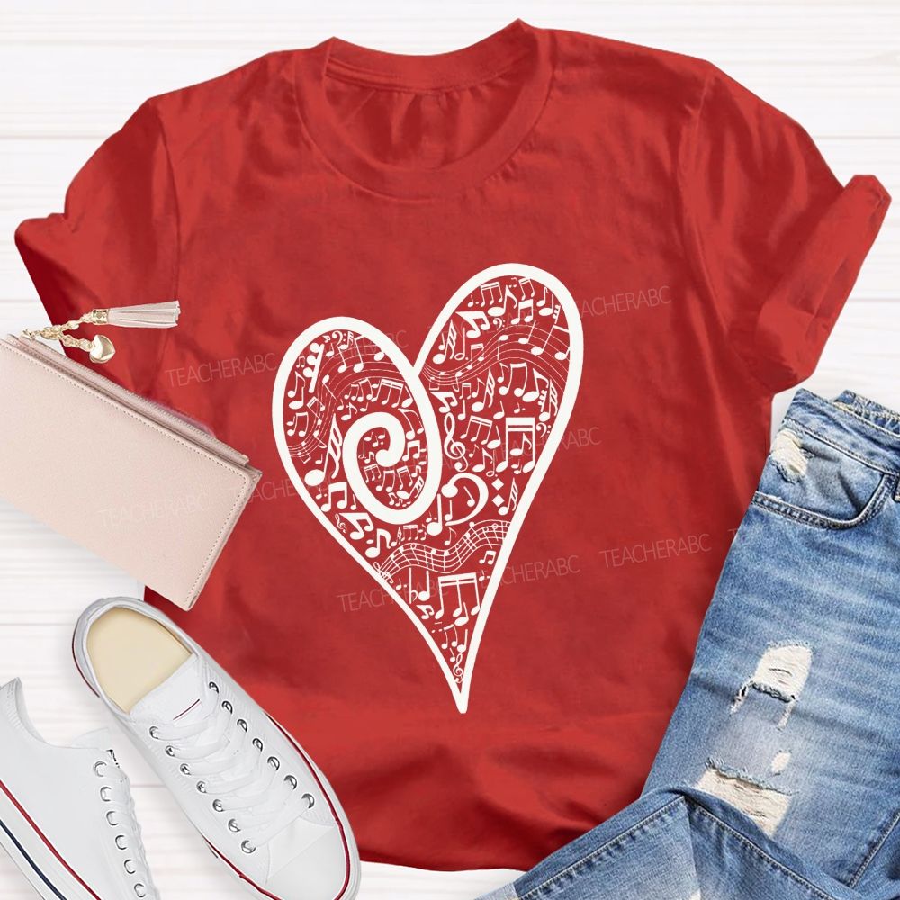 Treble Clef Full Music Notes Heart Shape Musician Teacher T-shirt