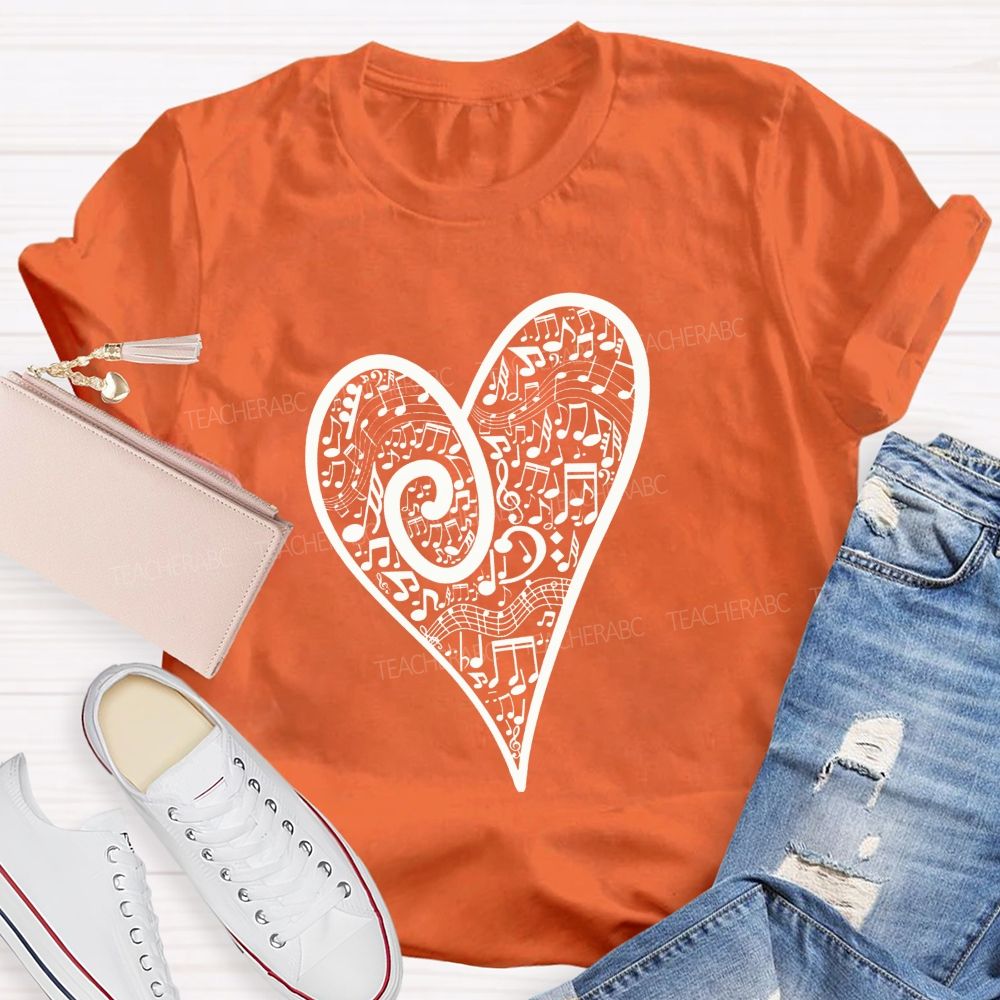Treble Clef Full Music Notes Heart Shape Musician Teacher T-shirt