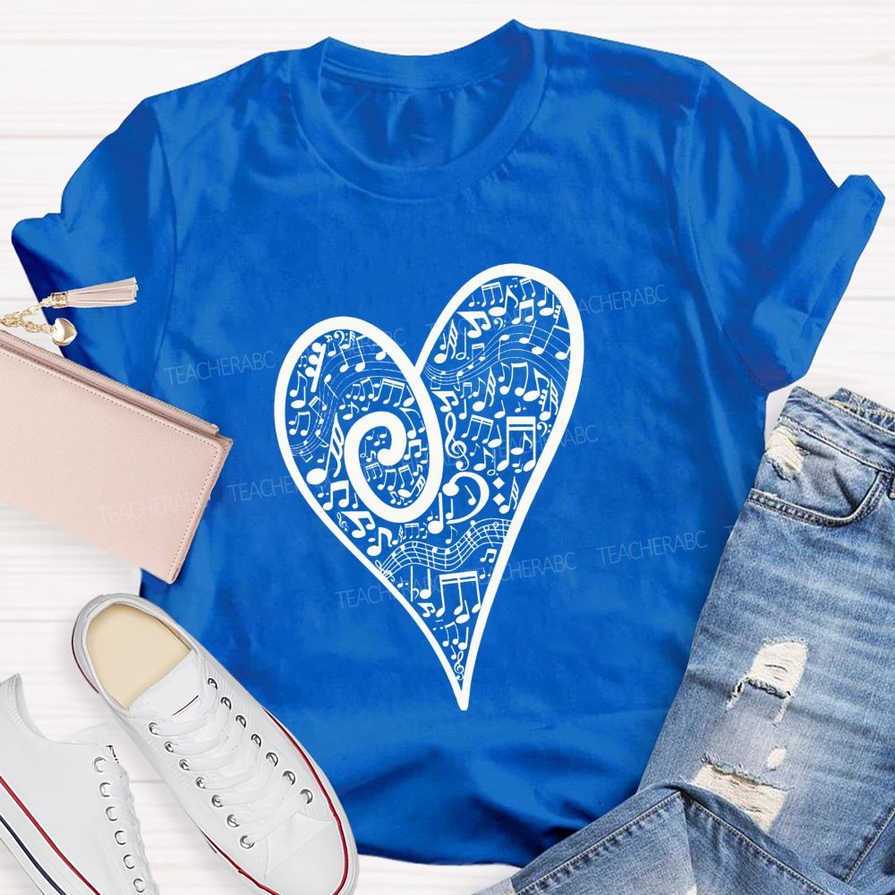 Treble Clef Full Music Notes Heart Shape Musician Teacher T-shirt