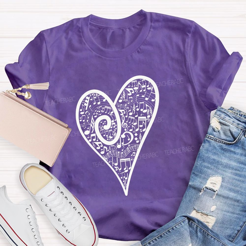 Treble Clef Full Music Notes Heart Shape Musician Teacher T-shirt
