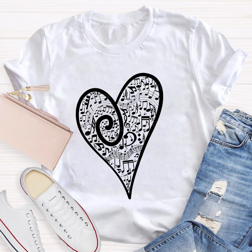 Treble Clef Full Music Notes Heart Shape Musician Teacher T-shirt