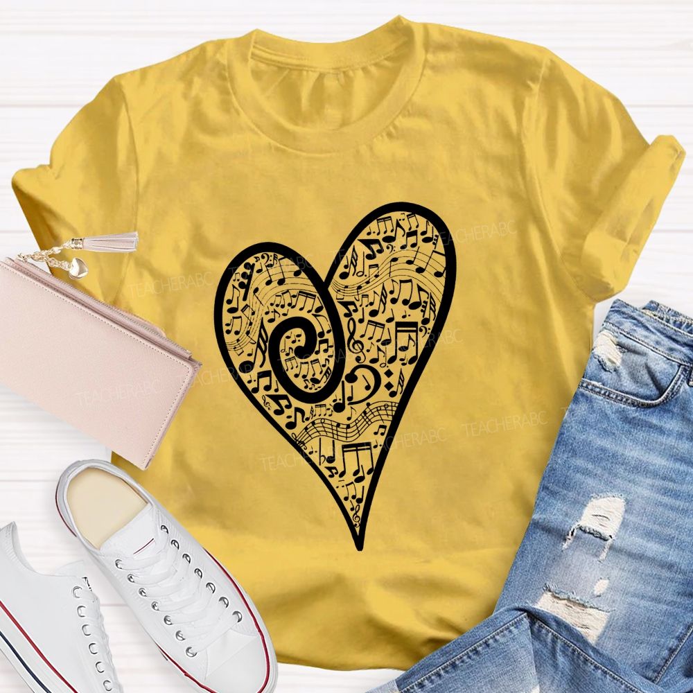 Treble Clef Full Music Notes Heart Shape Musician Teacher T-shirt
