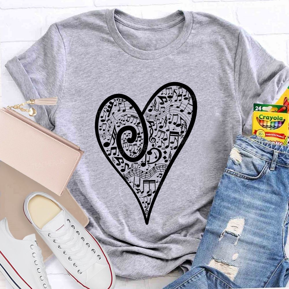 Treble Clef Full Music Notes Heart Shape Musician Teacher T-shirt