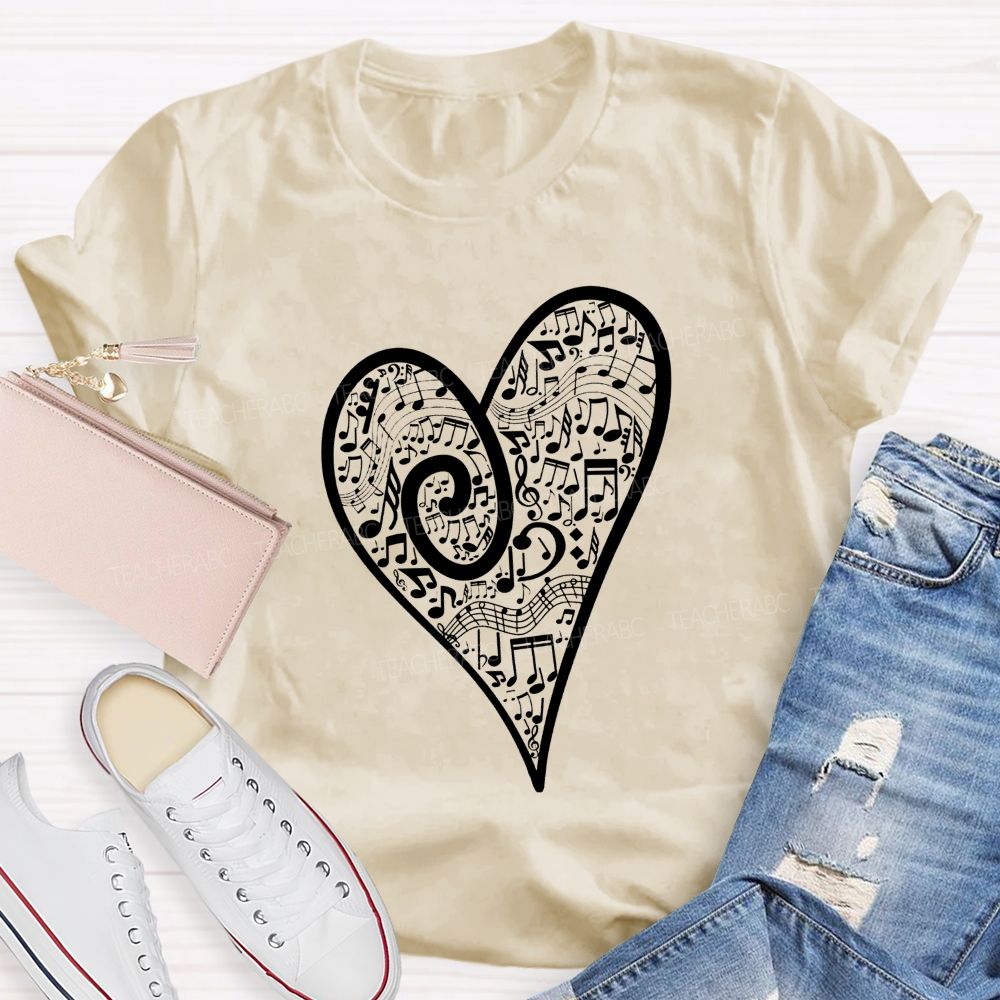 Treble Clef Full Music Notes Heart Shape Musician Teacher T-shirt