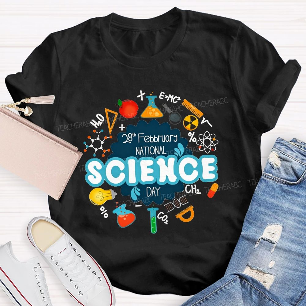 National Science Day Lab Equipment Science Symbols Teacher T-shirt