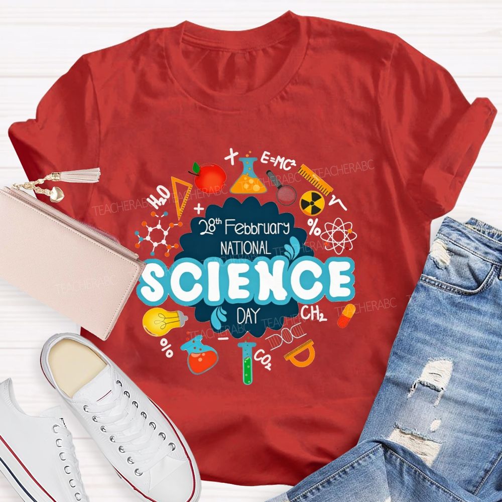 National Science Day Lab Equipment Science Symbols Teacher T-shirt