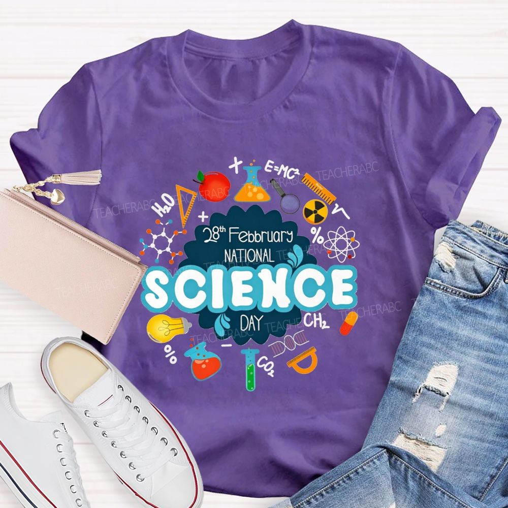 National Science Day Lab Equipment Science Symbols Teacher T-shirt