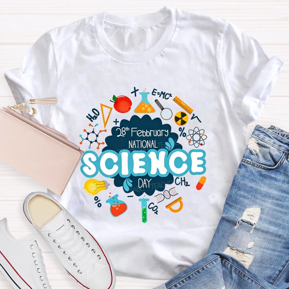 National Science Day Lab Equipment Science Symbols Teacher T-shirt