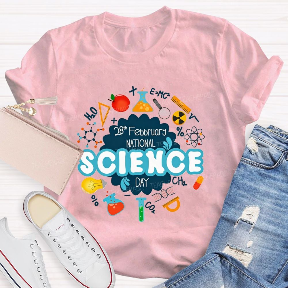 National Science Day Lab Equipment Science Symbols Teacher T-shirt