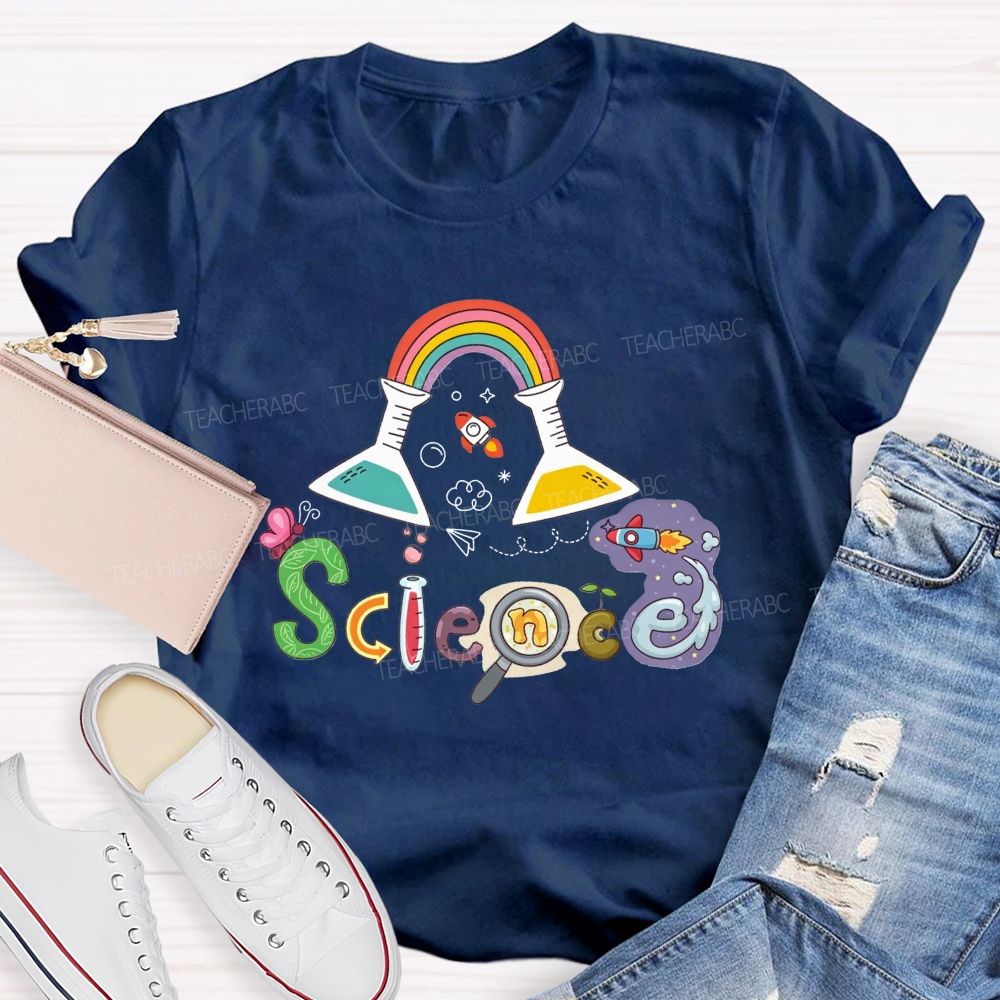 Rainbow Flask Rocket Science Love Teacher T-shirt