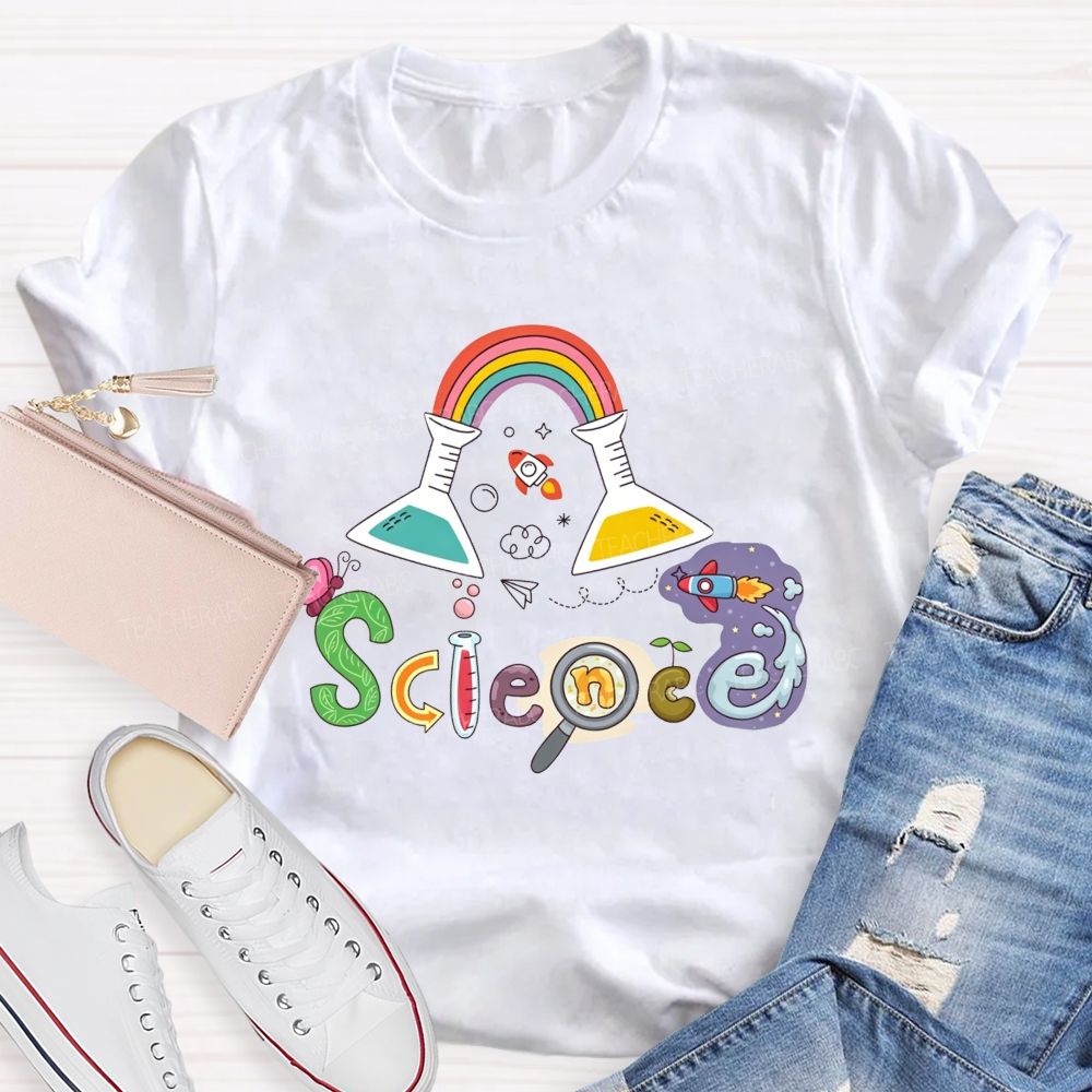 Rainbow Flask Rocket Science Love Teacher T-shirt
