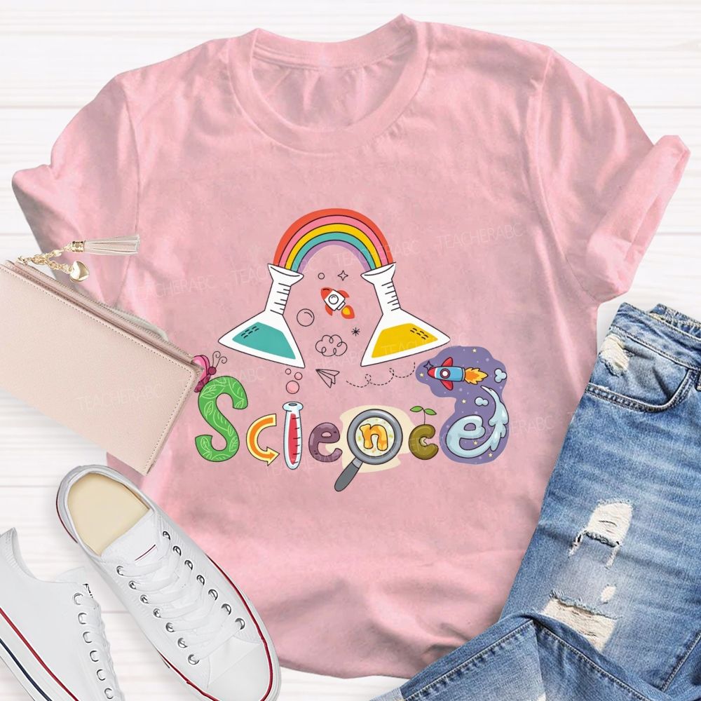 Rainbow Flask Rocket Science Love Teacher T-shirt