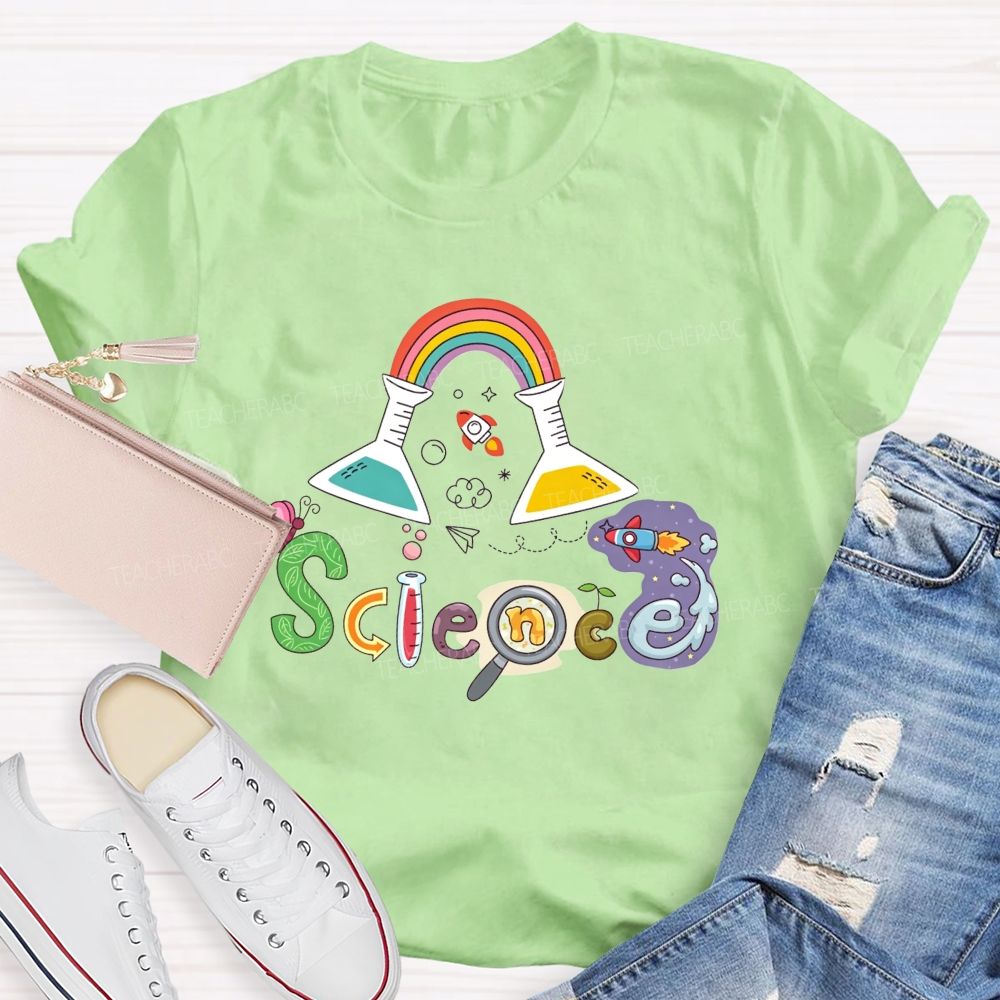 Rainbow Flask Rocket Science Love Teacher T-shirt
