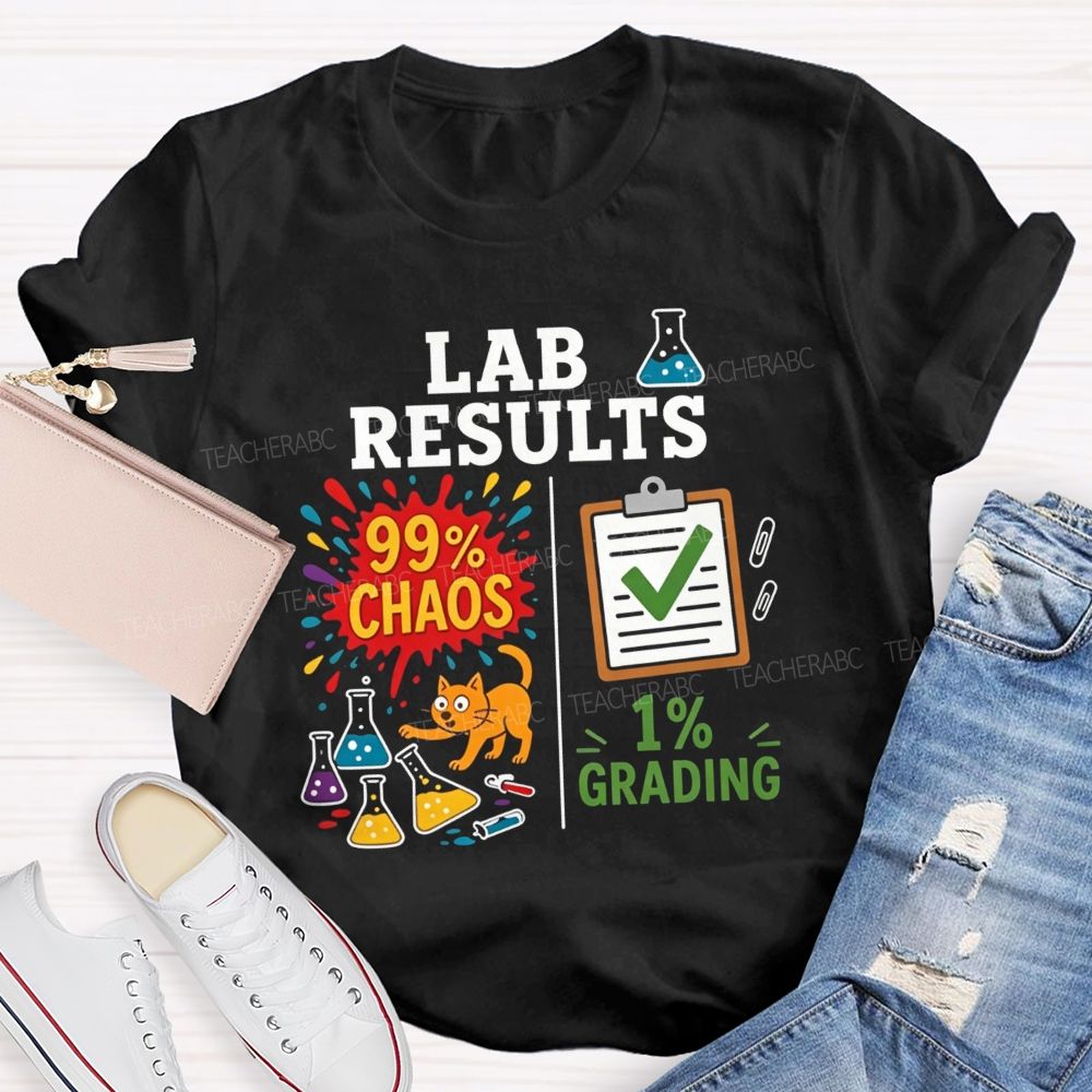 Cute Orange Cat Messy Lab Flask Science Teacher T-shirt