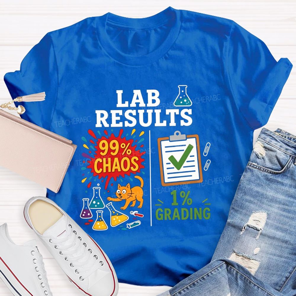 Cute Orange Cat Messy Lab Flask Science Teacher T-shirt