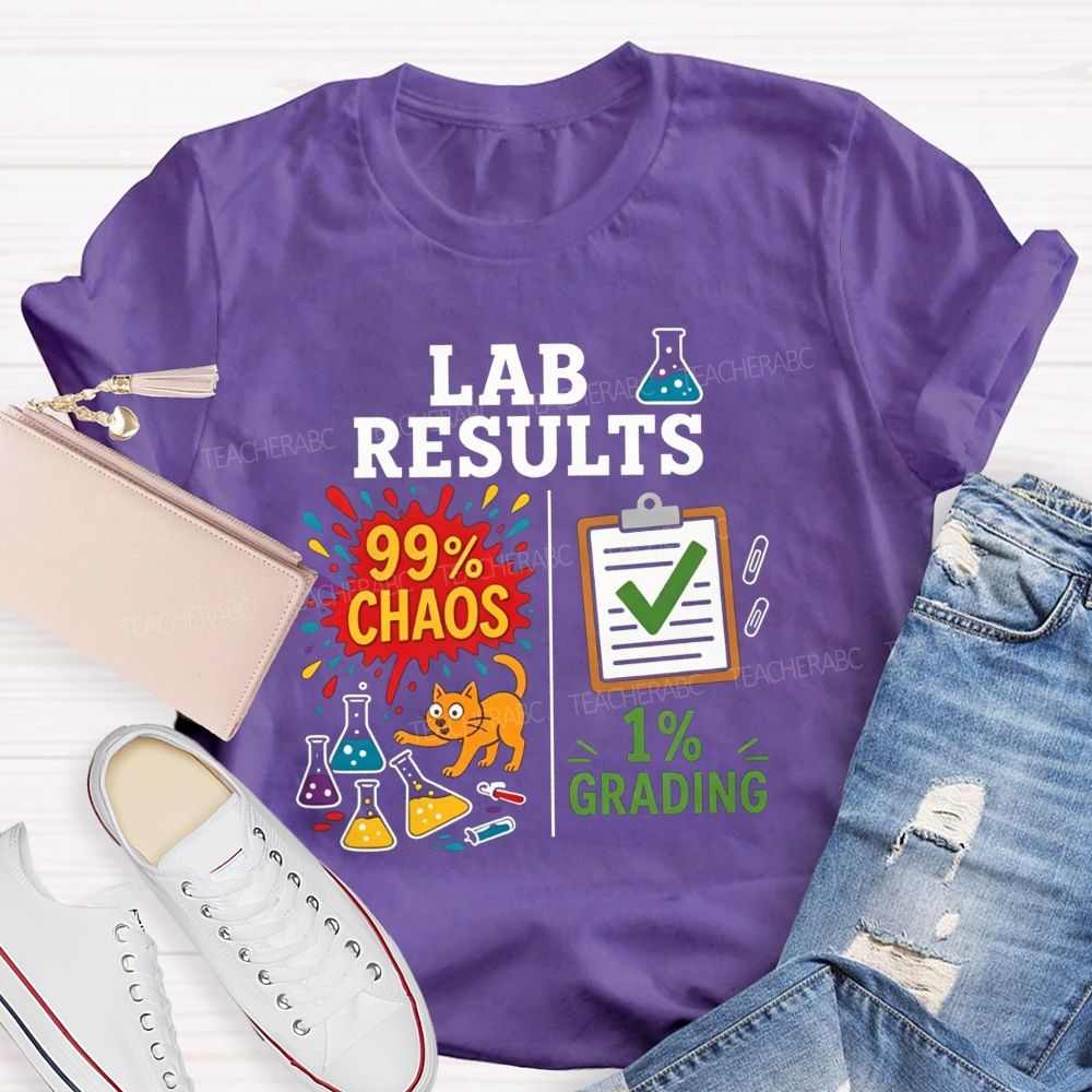 Cute Orange Cat Messy Lab Flask Science Teacher T-shirt
