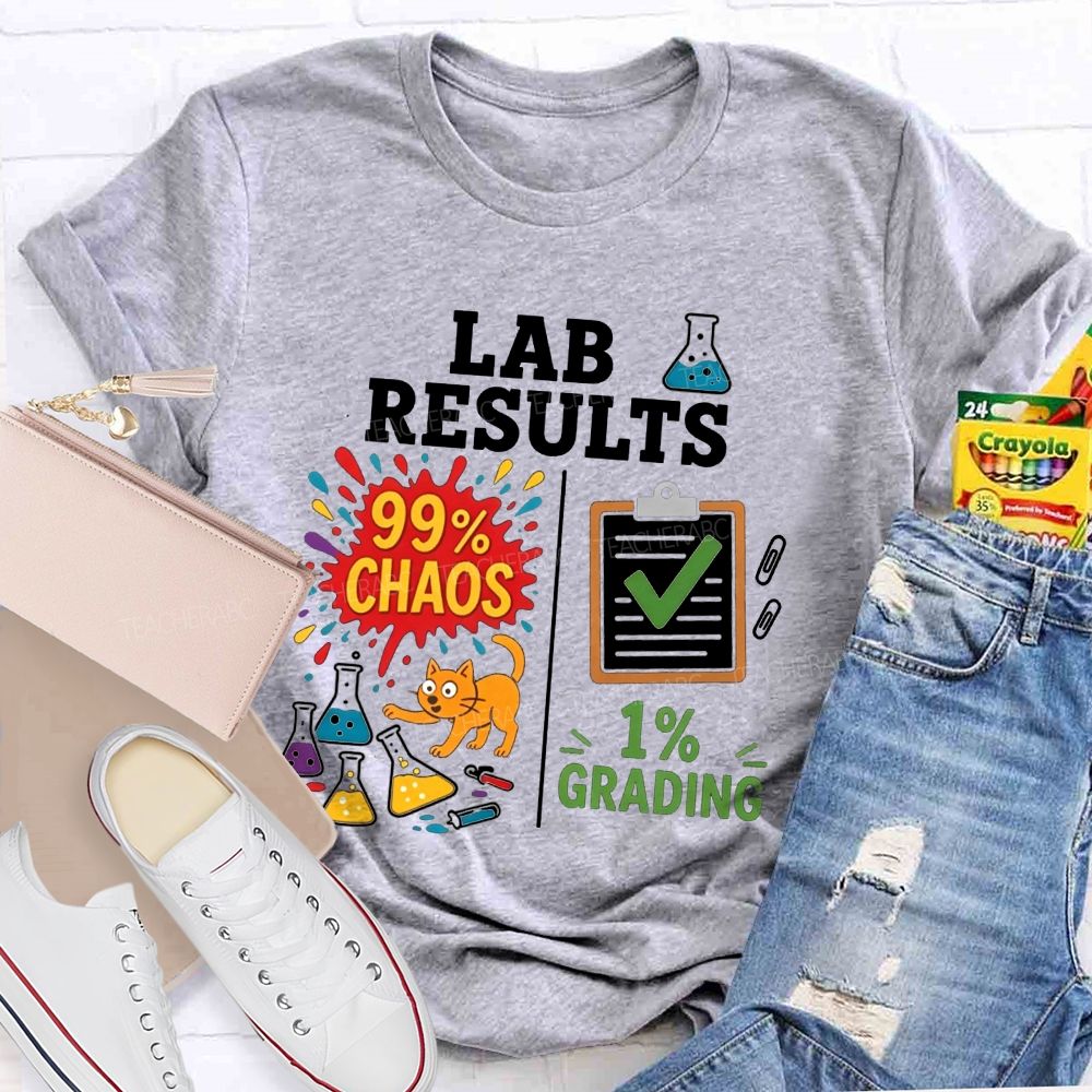Cute Orange Cat Messy Lab Flask Science Teacher T-shirt
