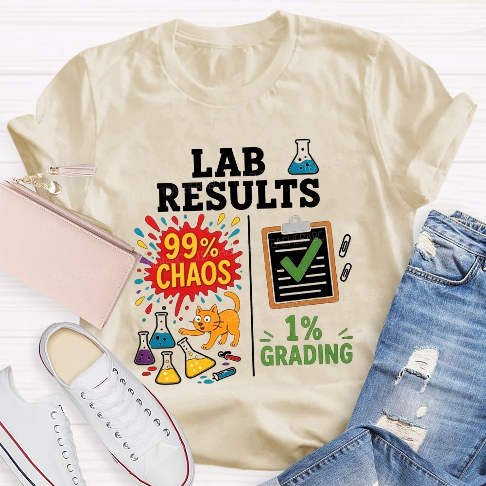 Cute Orange Cat Messy Lab Flask Science Teacher T-shirt